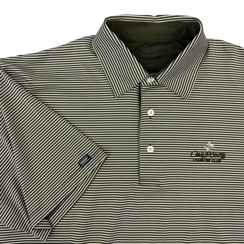 Straight Down Polo Shirt Mens Large Green‎ Striped Golf Oak Point Country Club